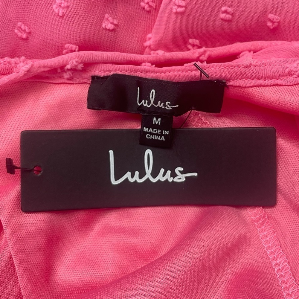 NWT Lulus Effortlessly Easy Swiss Dot High-Low Midi Wrap Dress in‎ Pink Medium - Picture 6 of 9